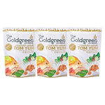 Mini rice cookies from THE GOLDGREEN's TOM YUM flavor, featuring golden snack bites in a 40g package.