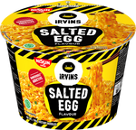 Nissin Irvins Salted Egg flavor grocery snack package featuring salted egg flavored snack by Nissin.