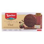 Loacker Tortina Dark chocolate confectionery snack with a crispy wafer and rich dark chocolate coating.