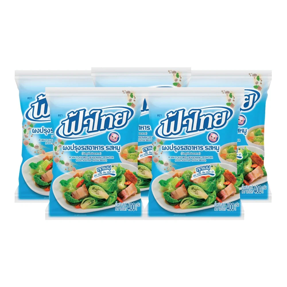 Fathai Pork Flavor Seasoning Powder, 400g, dry grocery product, close-up of the seasoning powder in a container.