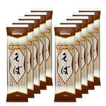 Nisshin Welna soba noodles made with buckwheat and Japanese wheat in a 200g package, dry grocery item, image of noodles in packaging
