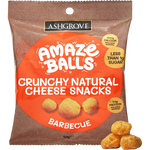 Amazeballs BBQ confectionery snacks featuring colorful, round candies with a smoky barbecue flavor and glossy finish.