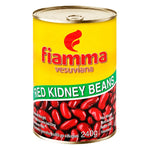 Fiamma Vesuviana red kidney beans in brine, 400g jar, showing beans submerged in liquid with label visible