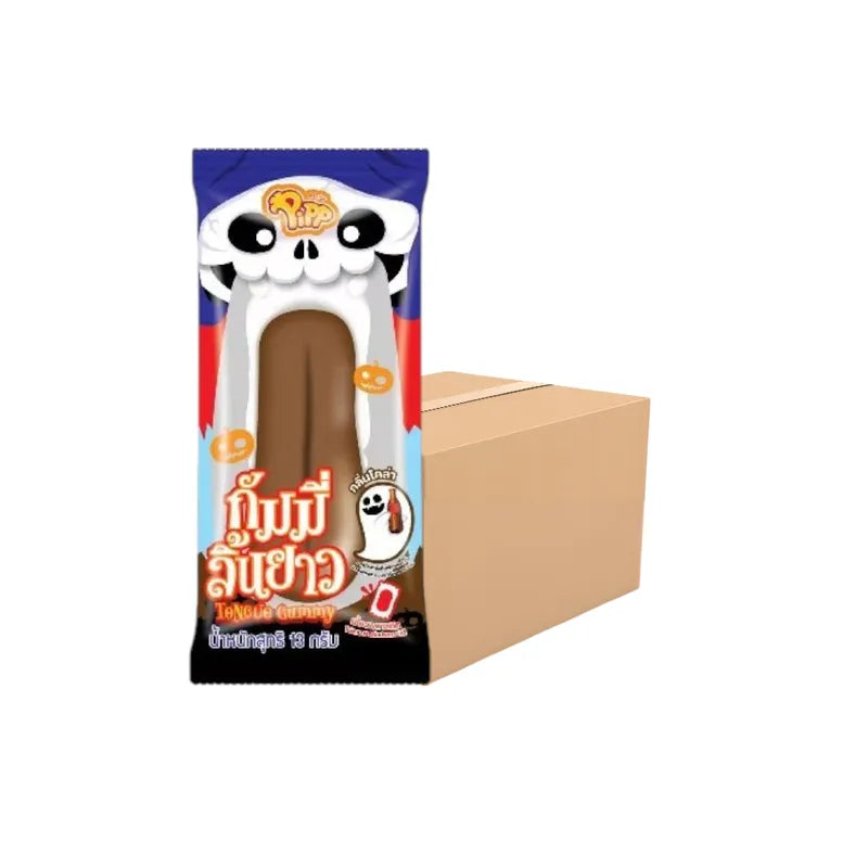 PIPP Pipp D Tongue Gummy Cola flavor pack with 12 pieces, 13g each, displayed in a colorful snack package.
