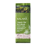 Salana Organic Rice in five varieties, 1kg vacuum-packed dry grocery, showcasing the colorful rice grains in a clear bag.