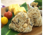 Shokkyo Gaba Genmai Mochimugi Gohan Hijiki Daizu unpolished dry grocery grains in a bowl, showcasing the variety of Japanese rice and legumes.