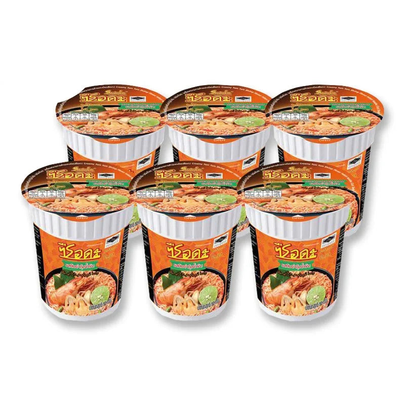 Serda Tom Yum Kung instant noodles, 60g x6 pack, dry grocery item with spicy shrimp flavor in a ready-to-eat noodle package.