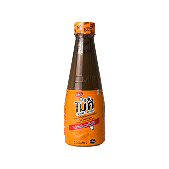 Zab Mike Thai fermented fish sauce pasteurized bottle, savory grocery condiment with dark liquid and label, on a plain background.