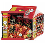 Nissin Instant Noodles Mala Flavor 60g package with dry noodles and seasoning mix, ready for quick Asian-style meal.