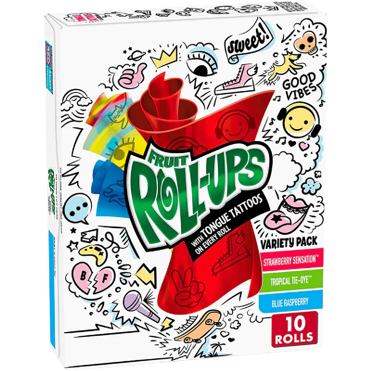 Betty Crocker Fruit Roll Up Variety Pack of colorful, fruity confectionery snacks with different flavors and vibrant packaging.