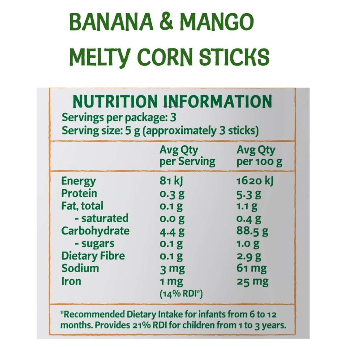 Only Organic Banana Mango Corn Sticks, colorful confectionery snack with banana and mango flavors, displayed in a clear bag.