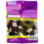 Colorful Haribo Happy Grapes confectionery snacks in vibrant purple and green gummy grape shapes on a white background.