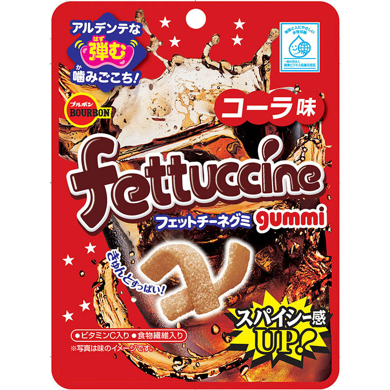 Bourbon Fettuccine Gummi Cola Aji confectionery snacks in colorful gummy form with cola and spicy Aji flavors.