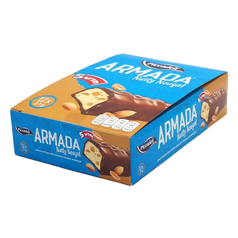 Piccadeli Armada Nutty Nougat 21g, a close-up of the crunchy nougat bar with nuts in clear packaging.