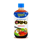 Okino Suki Sauce 400g, Japanese dry grocery condiment in a clear jar with a dark brown sauce inside.