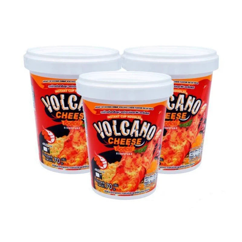 Suesat Volcano Cheese Cup noodle snack in a dry grocery cup with spicy cheese flavor, ready to eat