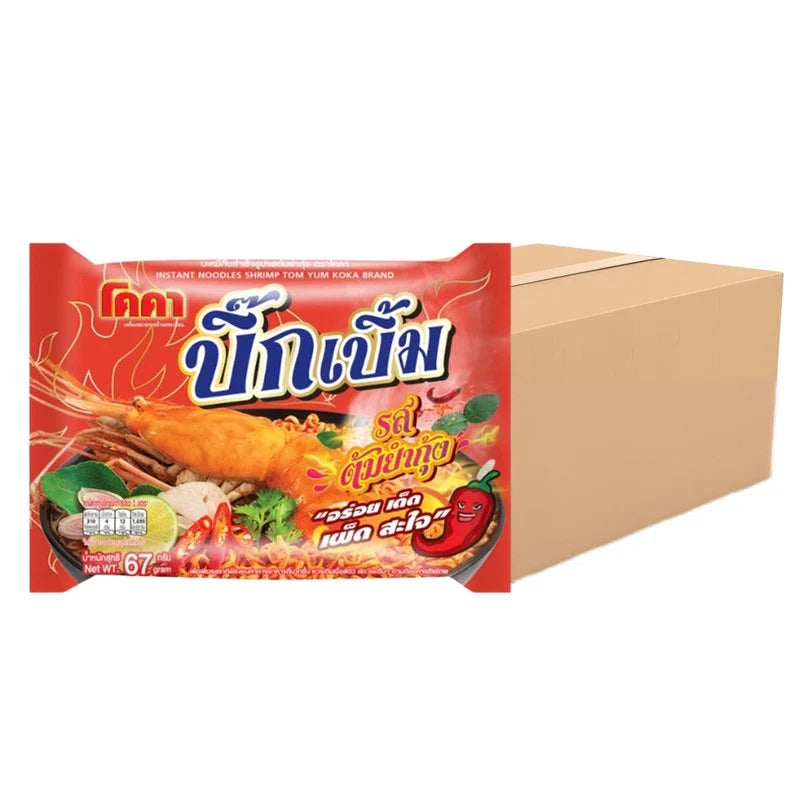 KOKA Koka Coca Big Noodle Packets Tom Yum Kung flavor, dry grocery, showing the noodle packaging with vibrant Tom Yum design