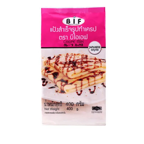 BIF Crepe Mix in a package, dry grocery product for making crepes, by the BIF brand.