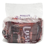 LUSH Lush Center Filled Chocolate Chewy Candy 20.8g, close-up of individually wrapped chocolate candies in a package.