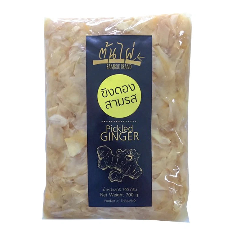 Bamboo Brand White Pickled Ginger in a 700g package, dry grocery item, fresh sliced ginger for culinary use