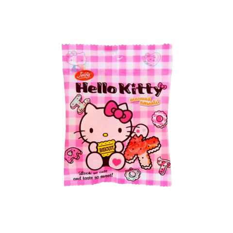 Jelfy Hello Kitty Jelly Fruity Flavor confectionery snack with colorful fruit-flavored jelly in Hello Kitty shape.