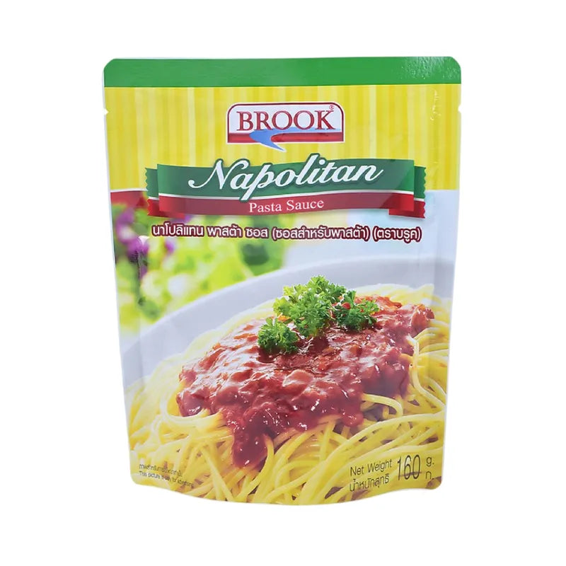 Brook Napolitan Pasta Sauce 160g in a jar, showcasing the rich, flavorful tomato-based sauce from the BROOK brand.