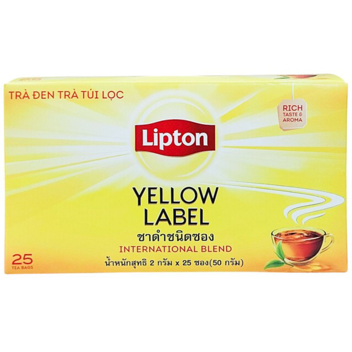 Lipton Yellow Label Tea Bags in a box, ready for brewing, showcasing the classic tea brand packaging.