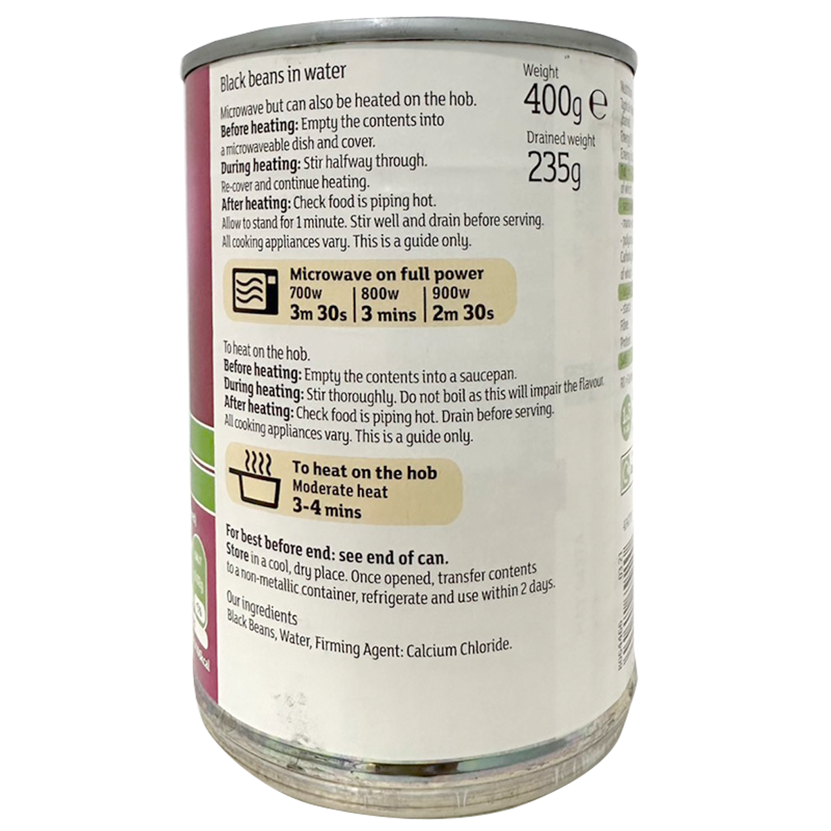 Sainsbury's black beans in water, canned grocery product showing the label and can design.