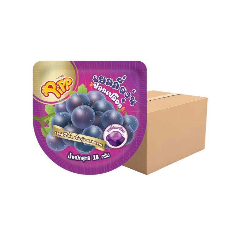 Pipp Peelable Gummy Grape Flavor Pack of 12, 18g each, snack confectionery from PIPP in a colorful packaging.