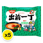 Dried Nissin Ramen Tonkotsu 100g package with noodles and flavoring packet on a white background