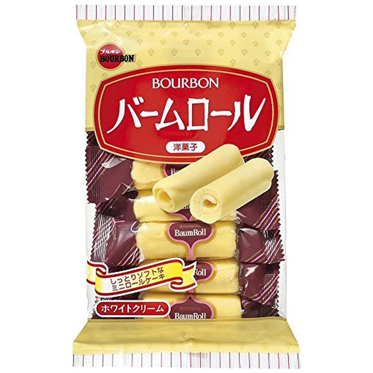 Bourbon Baum Roll confectionery snack with chocolate coating and biscuit layers, showcasing a crispy, sweet treat from Bourbon brand