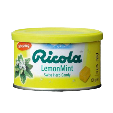 Ricola Lemon confectionery snacks featuring lemon-flavored candies in bright packaging with fresh lemon illustrations