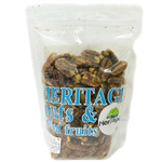 Heritage Roasted Salted Pecan, a confectionery snack featuring roasted pecans coated with salted caramel, in a close-up view