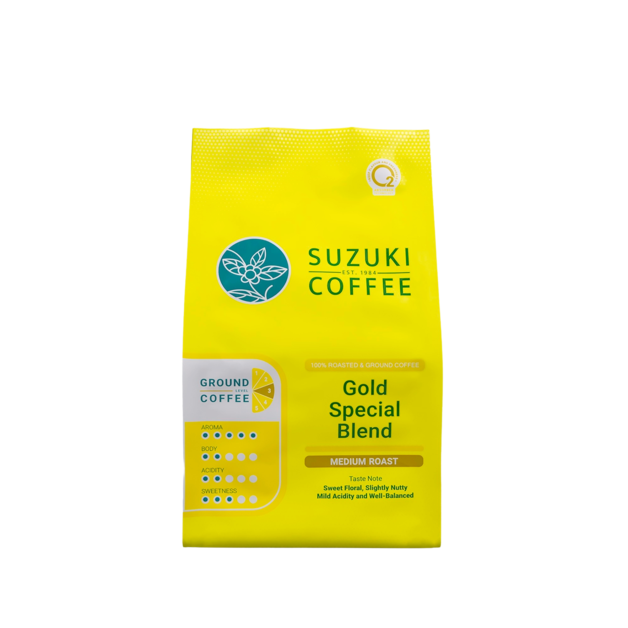 Suzuki Gold Special drink in a bottle with gold label and branding, featuring a clear liquid inside.