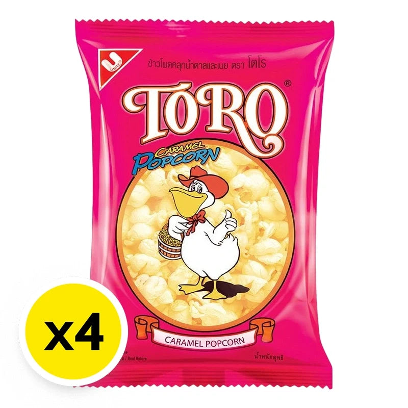TORO Popcorn Extrude snack pack, 80g x4, dry grocery snack with crunchy popcorn confectionery in a colorful package