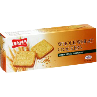 Whole wheat Bissin Cracker confectionery snack with crispy texture, displayed on a white background.