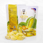 Crunchy 3b Crispy Durian snack in a clear package, showcasing the golden durian-flavored crispy treats inside.