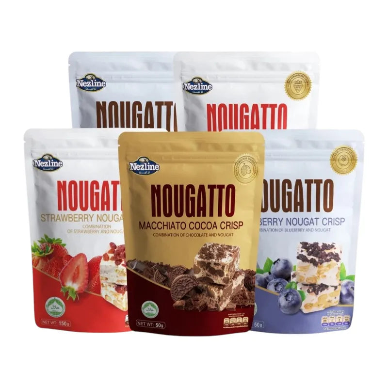 Nezline Nougatto Nougat Crisp snack in a colorful wrapper, showcasing the crispy, chewy nougat confectionery treat.