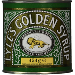 Bottle of Lye's Golden Syrup with golden color and label, ideal for baking and cooking in the grocery section.