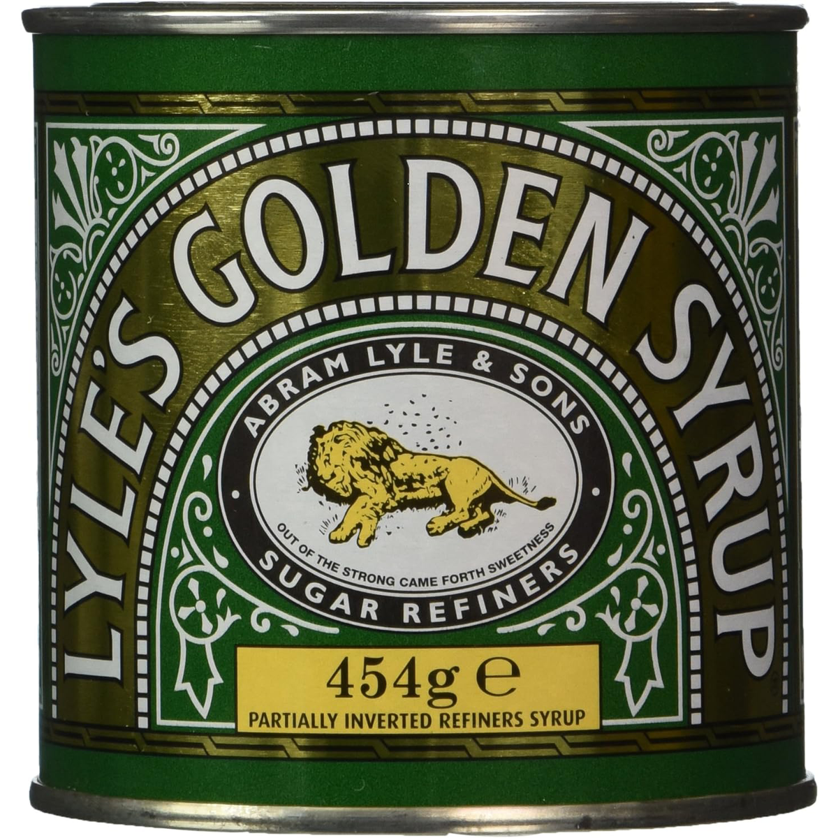 Bottle of Lye's Golden Syrup with golden color and label, ideal for baking and cooking in the grocery section.
