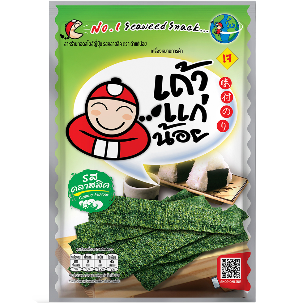 Taokaenoi Roasted Classic confectionery snack, showing crispy, roasted seaweed pieces in a close-up image.