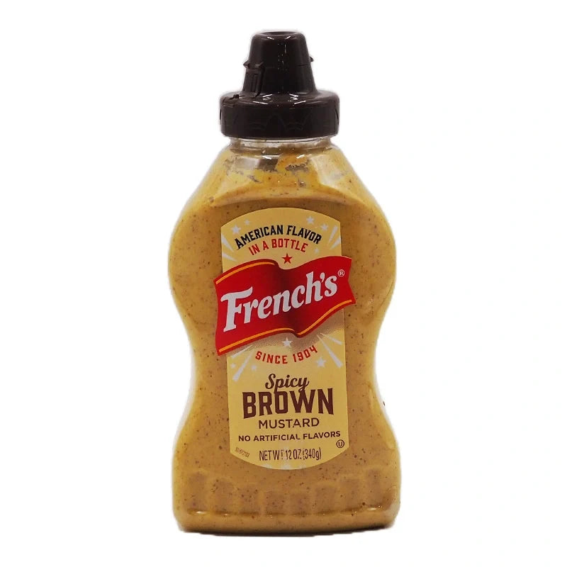French's Daily Mustard 340g jar, classic yellow mustard with smooth texture, suitable for sandwiches and condiments in dry grocery aisle.