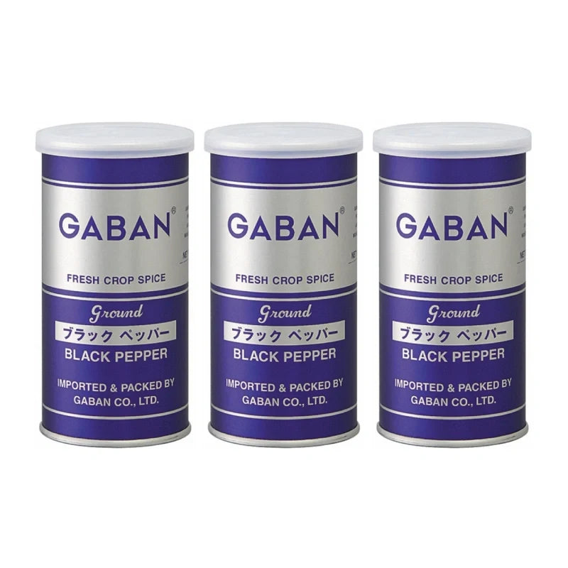 GABAN Ground Black Pepper in a clear spice jar, showing finely ground black pepper, used as a versatile dry grocery seasoning.