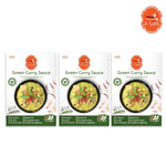 J-lek Jae Lek Green Curry Paste packets, 250g, in a dry grocery package, showcasing vibrant green curry paste in sealed packets.
