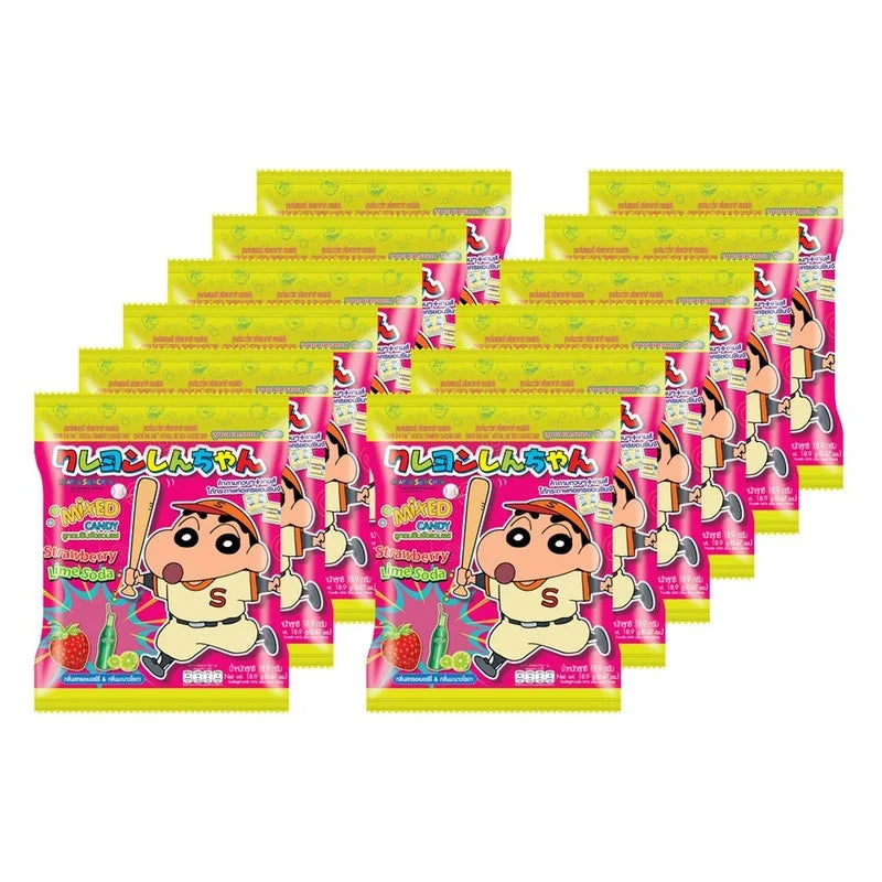 Shinchan Candy Mixed Flavor Strawberry Lemon Soda snacks, 18.9g x12, dry grocery confectionery with colorful packaging.