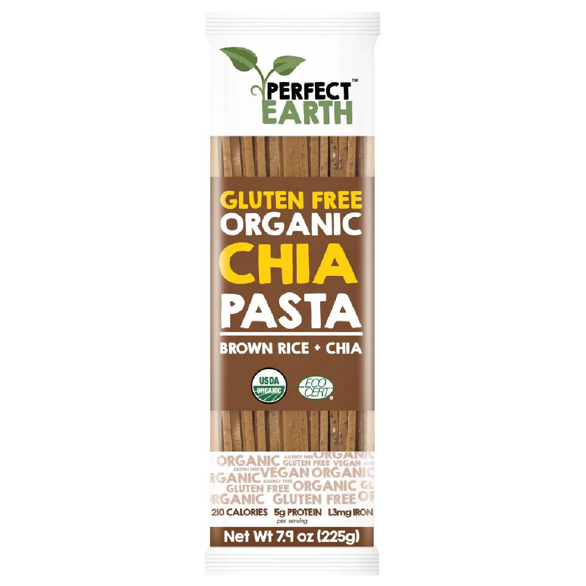 Organic brown gluten-free healthy grocery product by Perfect Earth, showing a close-up of the packaged brown product.