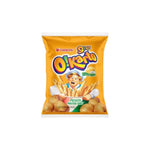 Karto O Potato snack with cream cheese and chili flavor, showing crispy chips in a colorful packet, ideal for dry grocery and snacks.