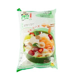 Moki Round Konjac Noodle 2kg bag of dry grocery product showing white, round konjac noodles in packaging.