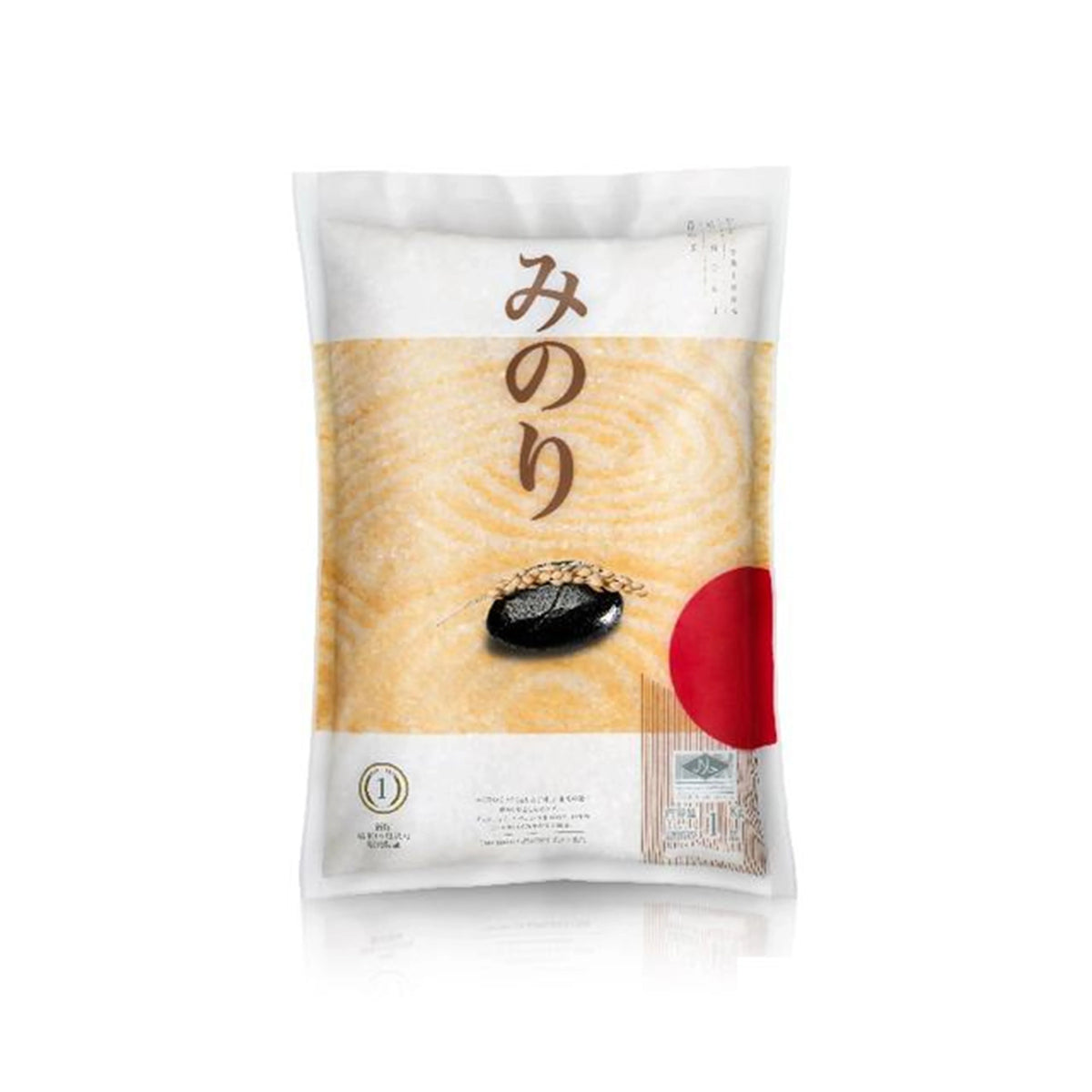 Minori Japanese rice 100% dry grocery, 1kg pack, displayed in a clear bag, ideal for authentic Japanese cooking.