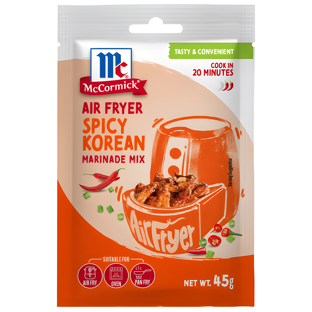 Mccormick Air Fryer Spicy Korean seasoning packet, grocery product with vibrant label for flavorful Korean-inspired dishes